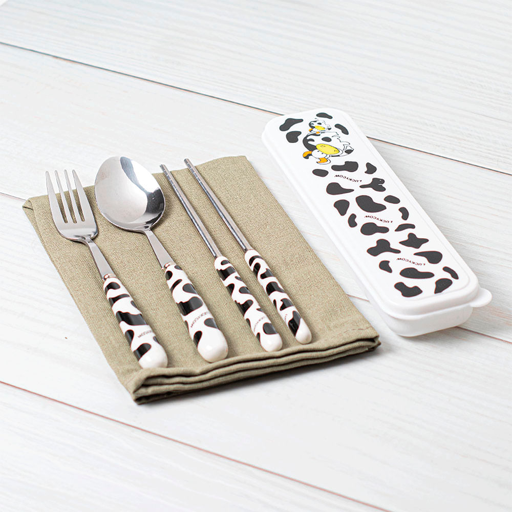 Juego De Cubiertos De 3 Piezas Vaca Blanco