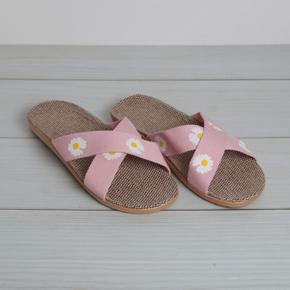 Pantuflas Banda Cruzada Margaritas Rosa Talla 38-39