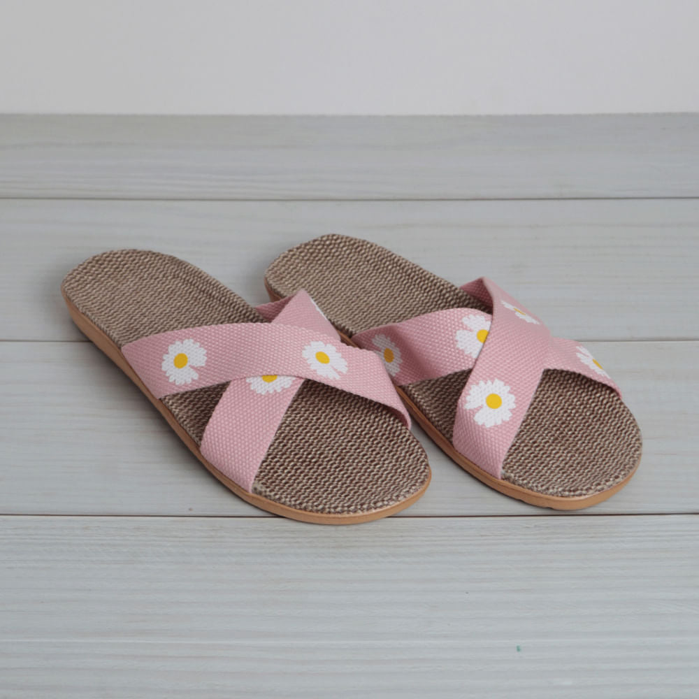 Pantuflas Banda Cruzada Margaritas Rosa Talla 40-41