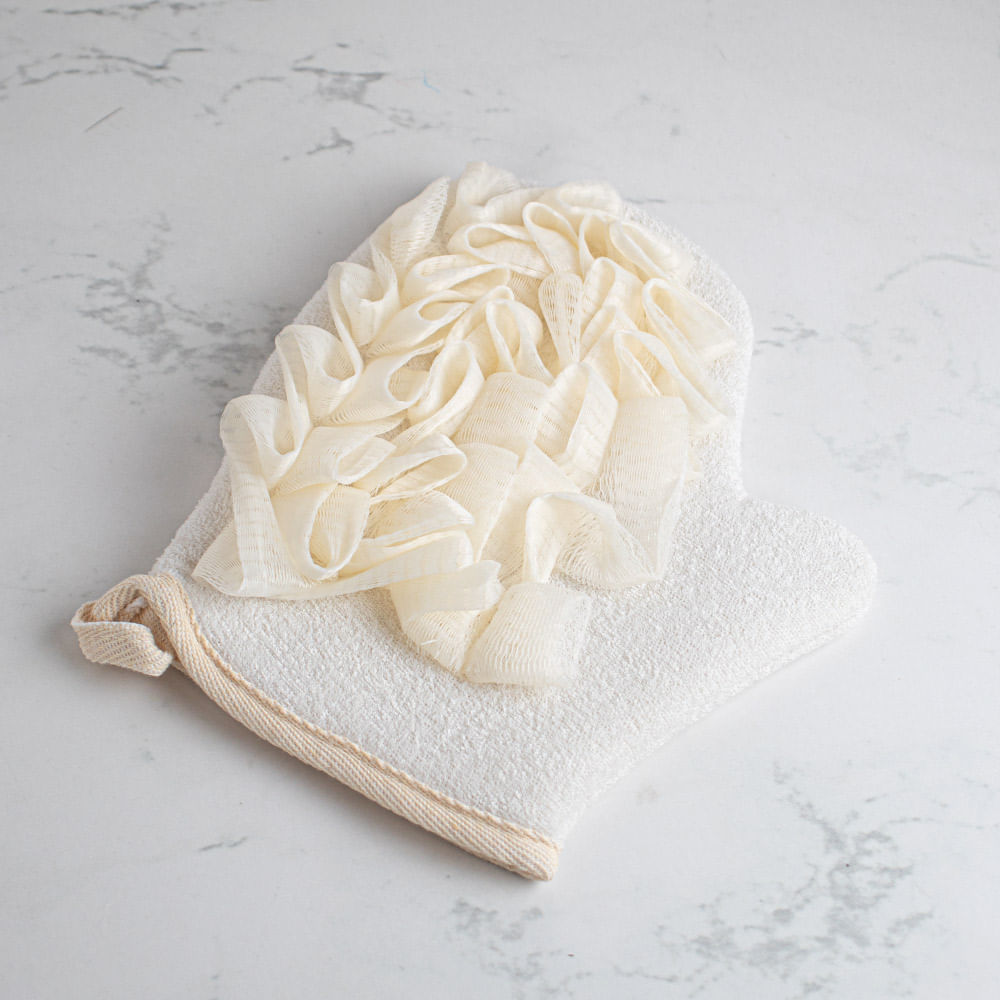 Guante Exfoliante Con Esponja De Baño Beige