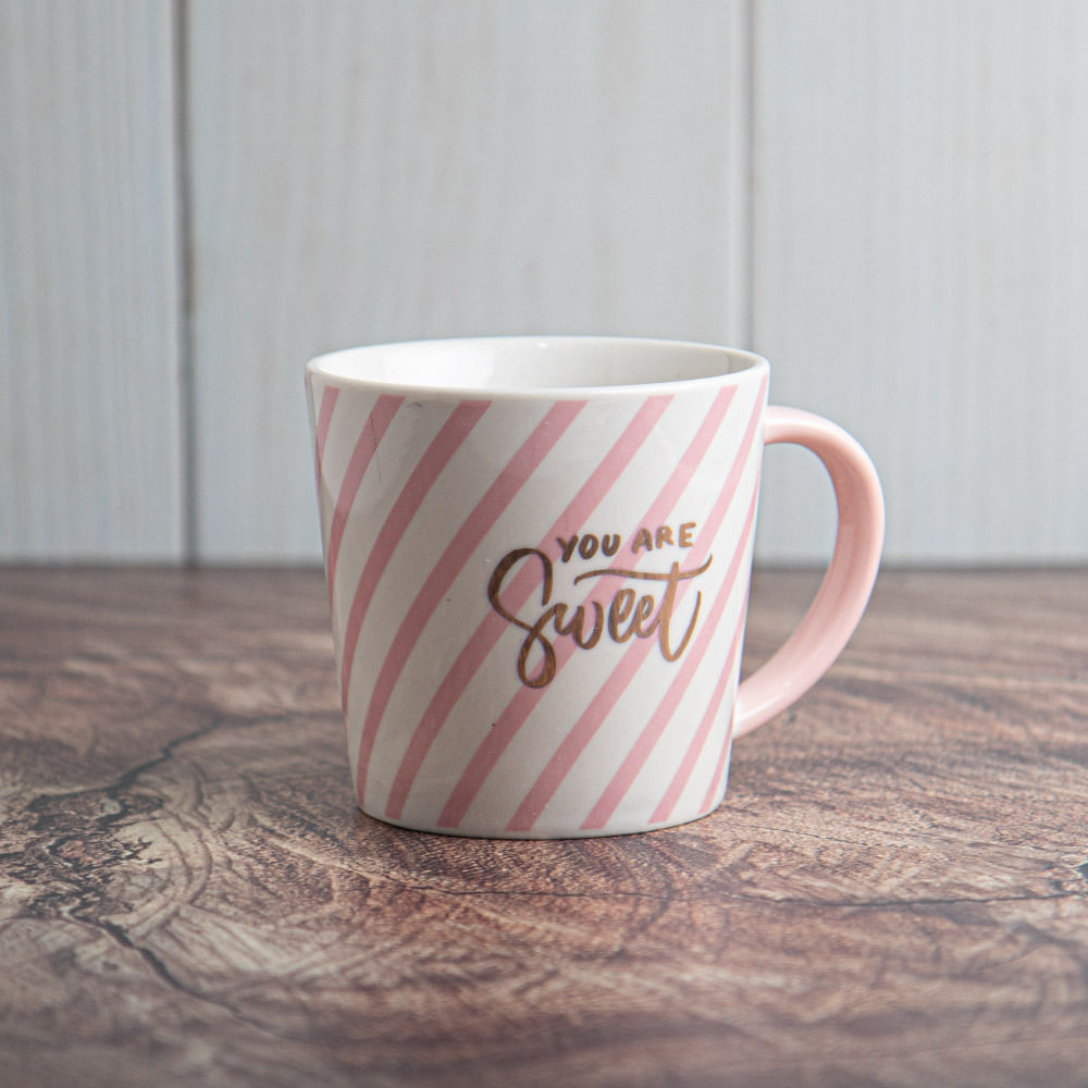 Taza De Cerámica Diseño De Rayas Diagonales Rosa
