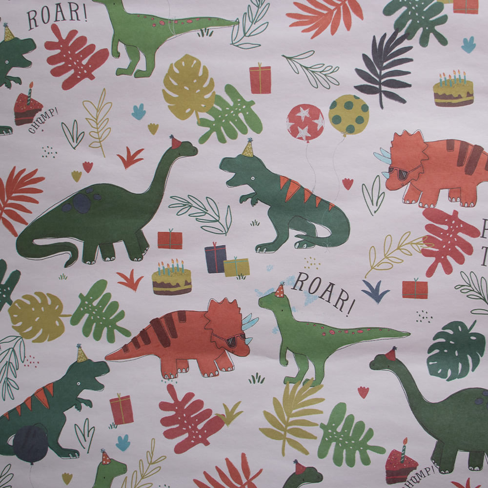 Papel De Regalo Dinosaurio De Dibujos Animados Verde