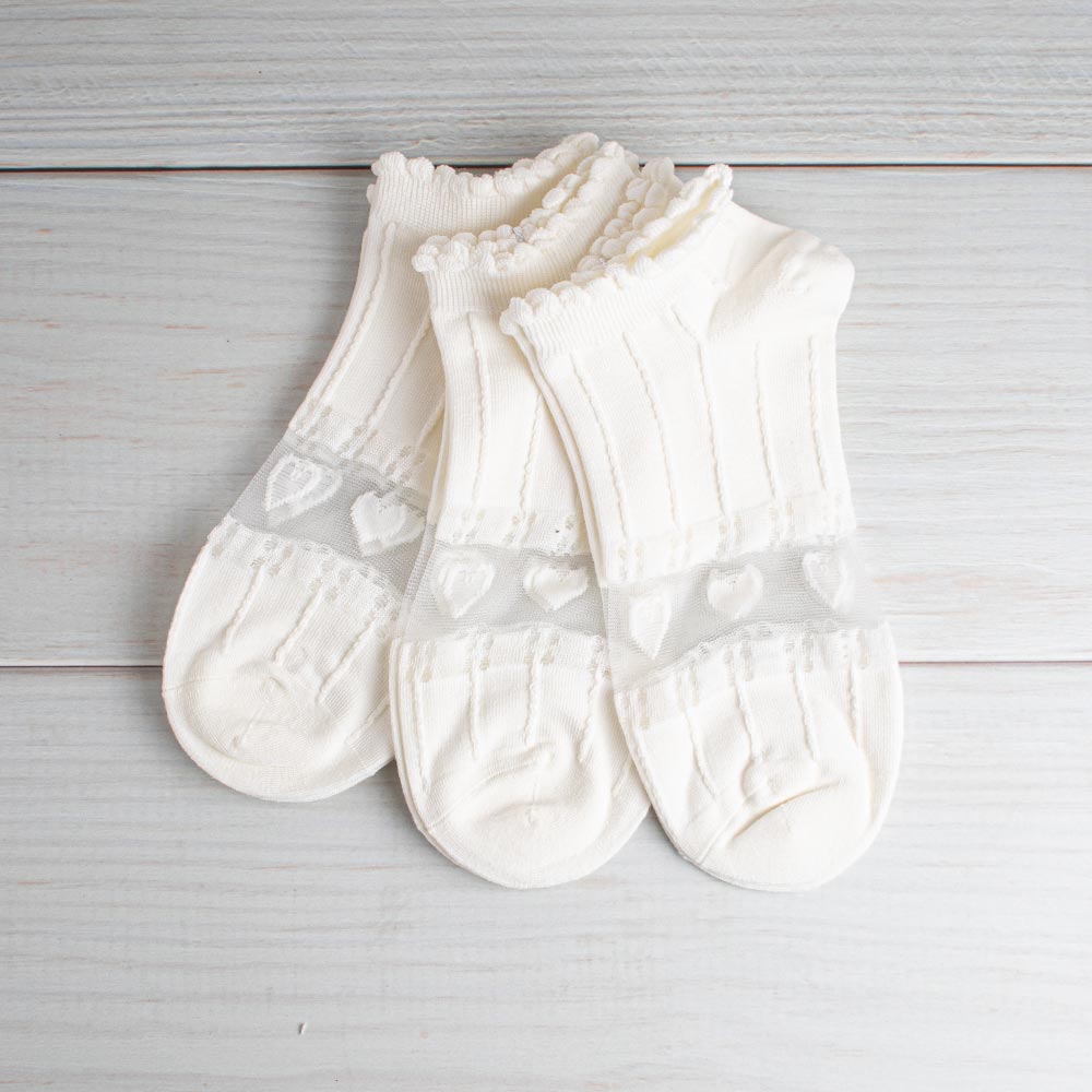 Calcetines Bajos Grabado Corazones 3 Pares Blanco