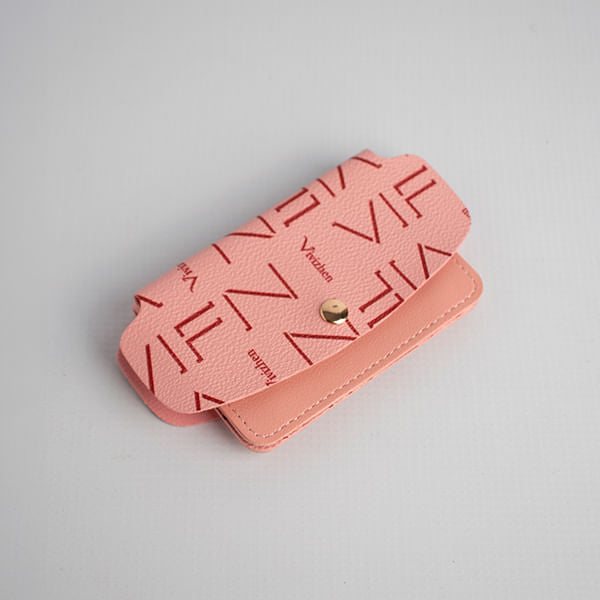 Billetera De Mano Tarjetero Con Letras Rosa