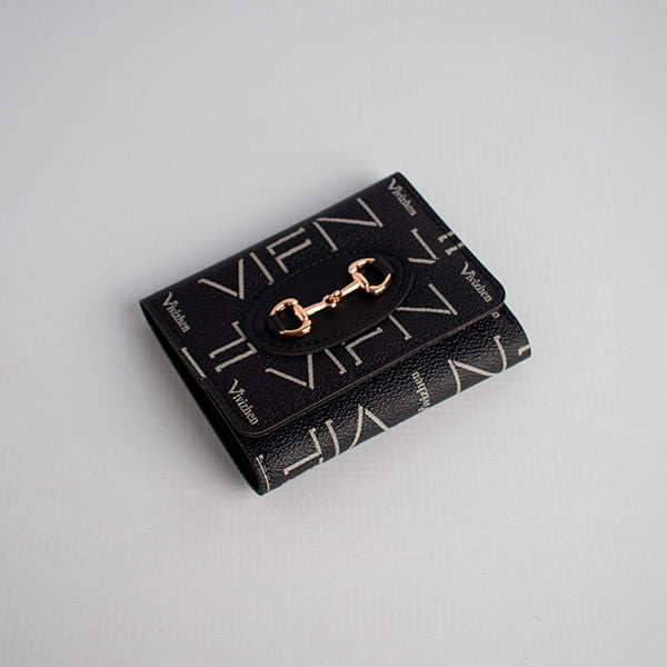 Billetera Triple Con Letras Negro