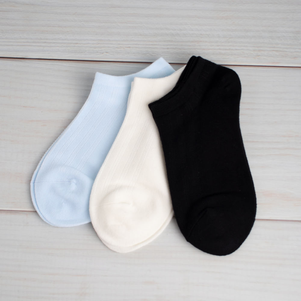 Calcetines Bajos-Para Mujer Azul & Blanco & Negro 3 Paquetes