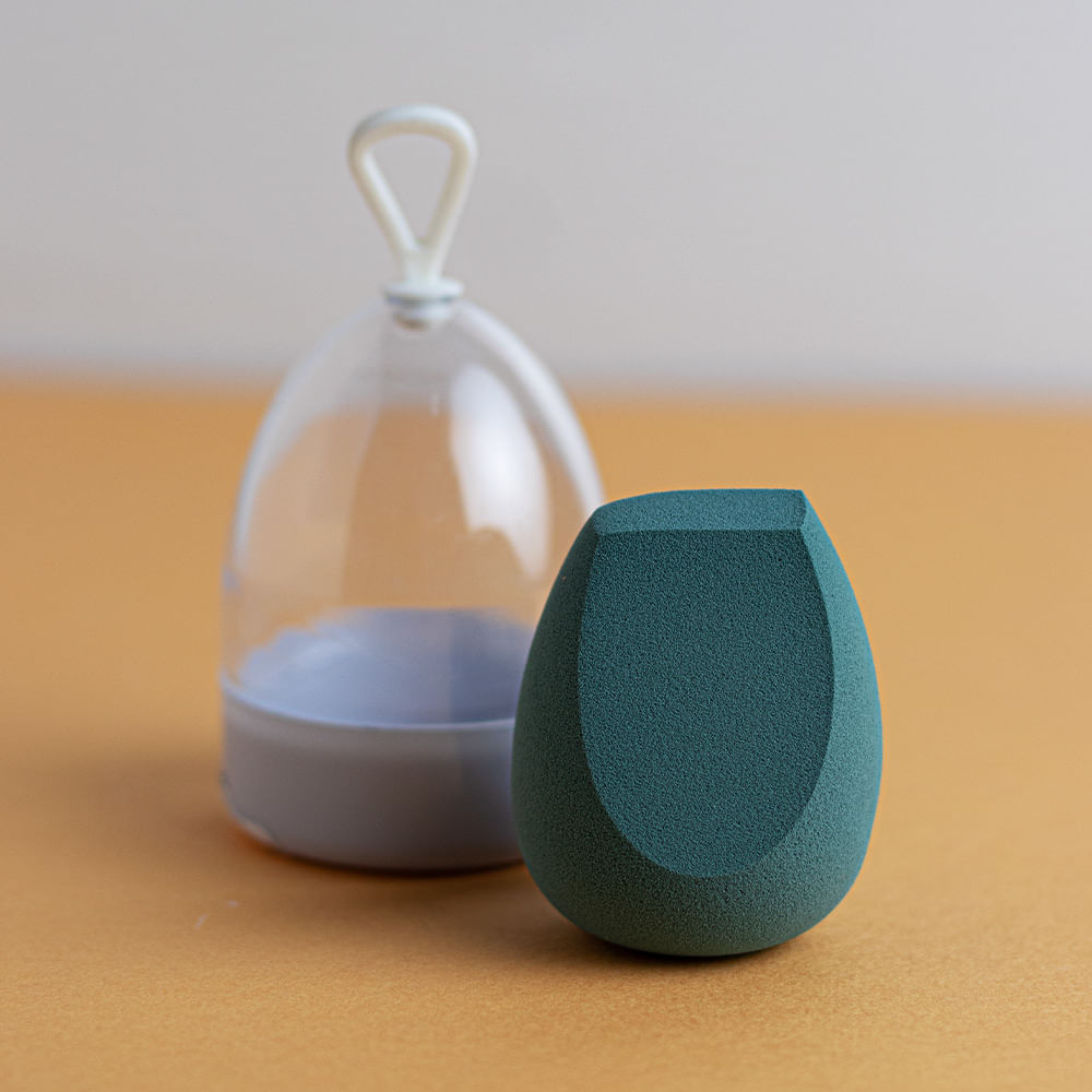 Esponja De Maquillaje Con Estuche- Azul Verde