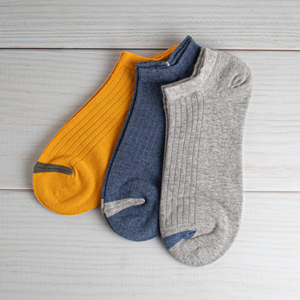 Calcetines De Corte Bajo Con Bloqueo De Color Para Hombre Amarillo, Azul Y Gris