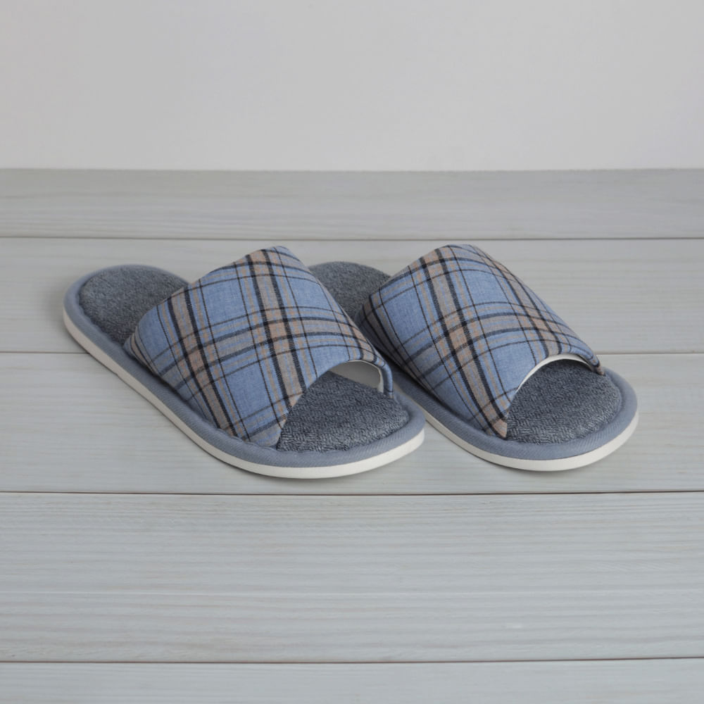 Pantuflas Cerrado Hombre Cuadros Azul Talla 43-44