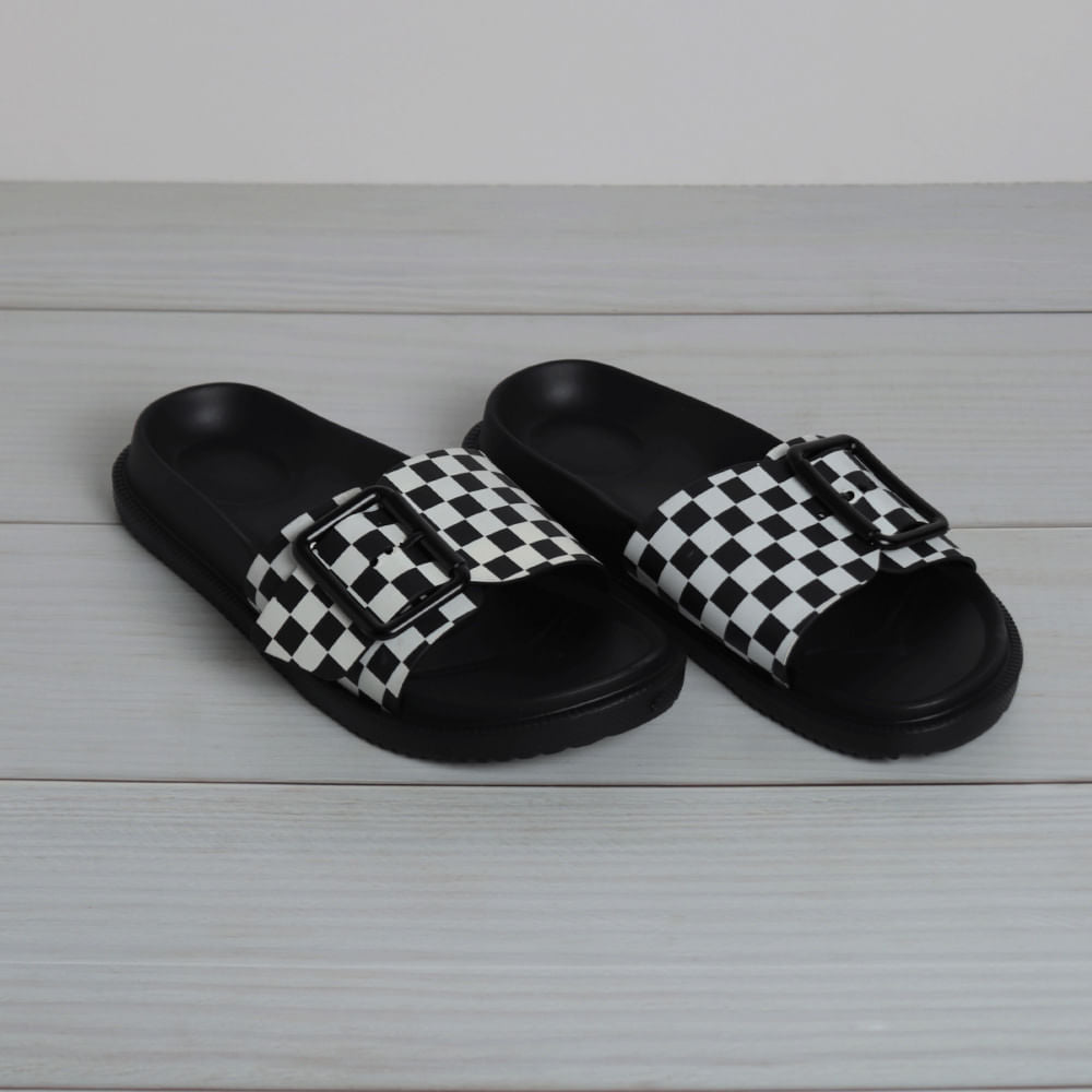 Pantuflas Modernos Cuadros Negro Talla 37