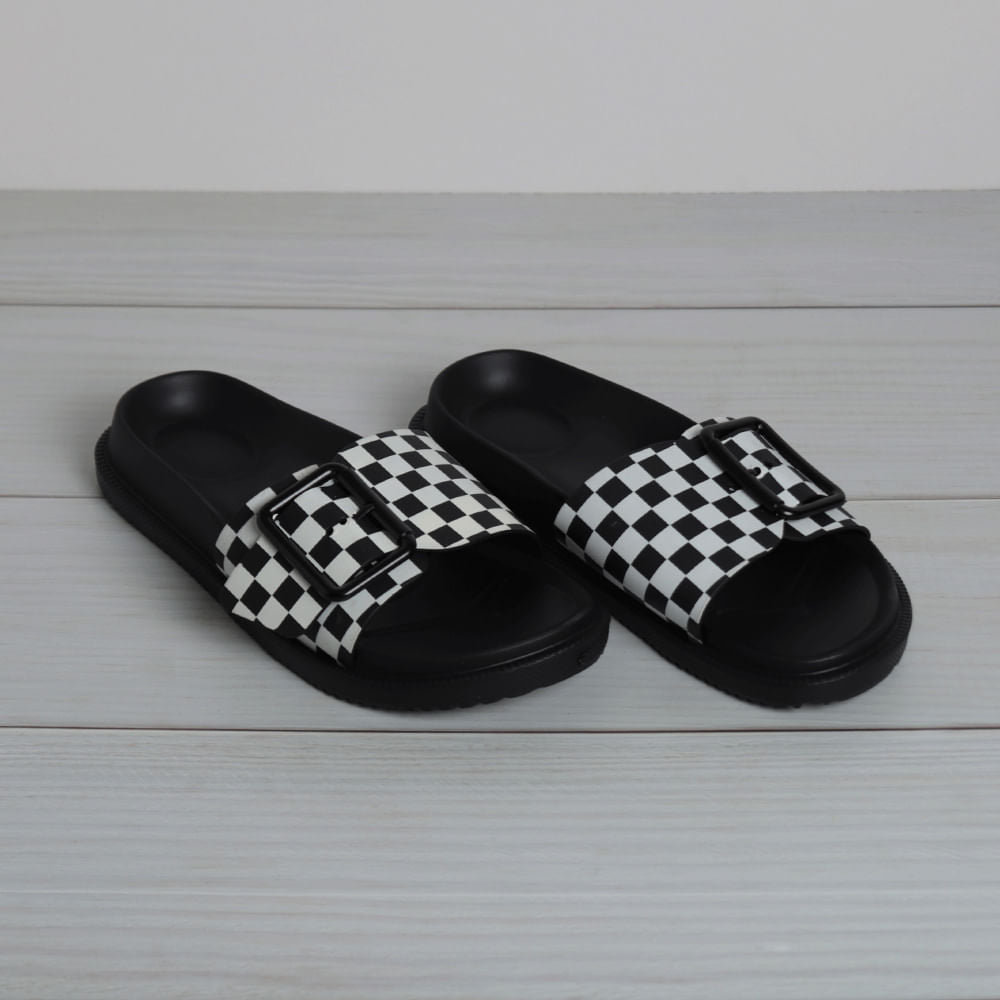 Pantuflas Modernos Cuadros Negro Talla 38