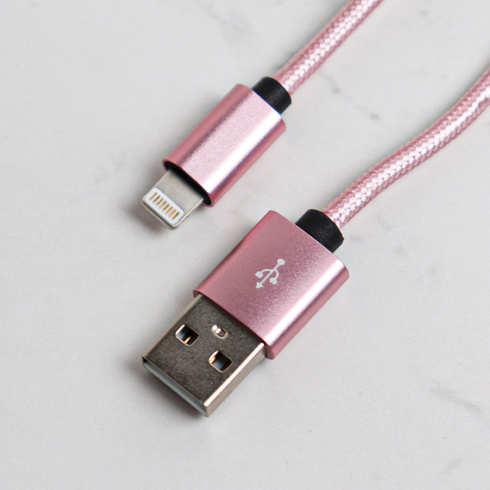 Cable Rayo Nylon Trenzado A Usb-Rosa