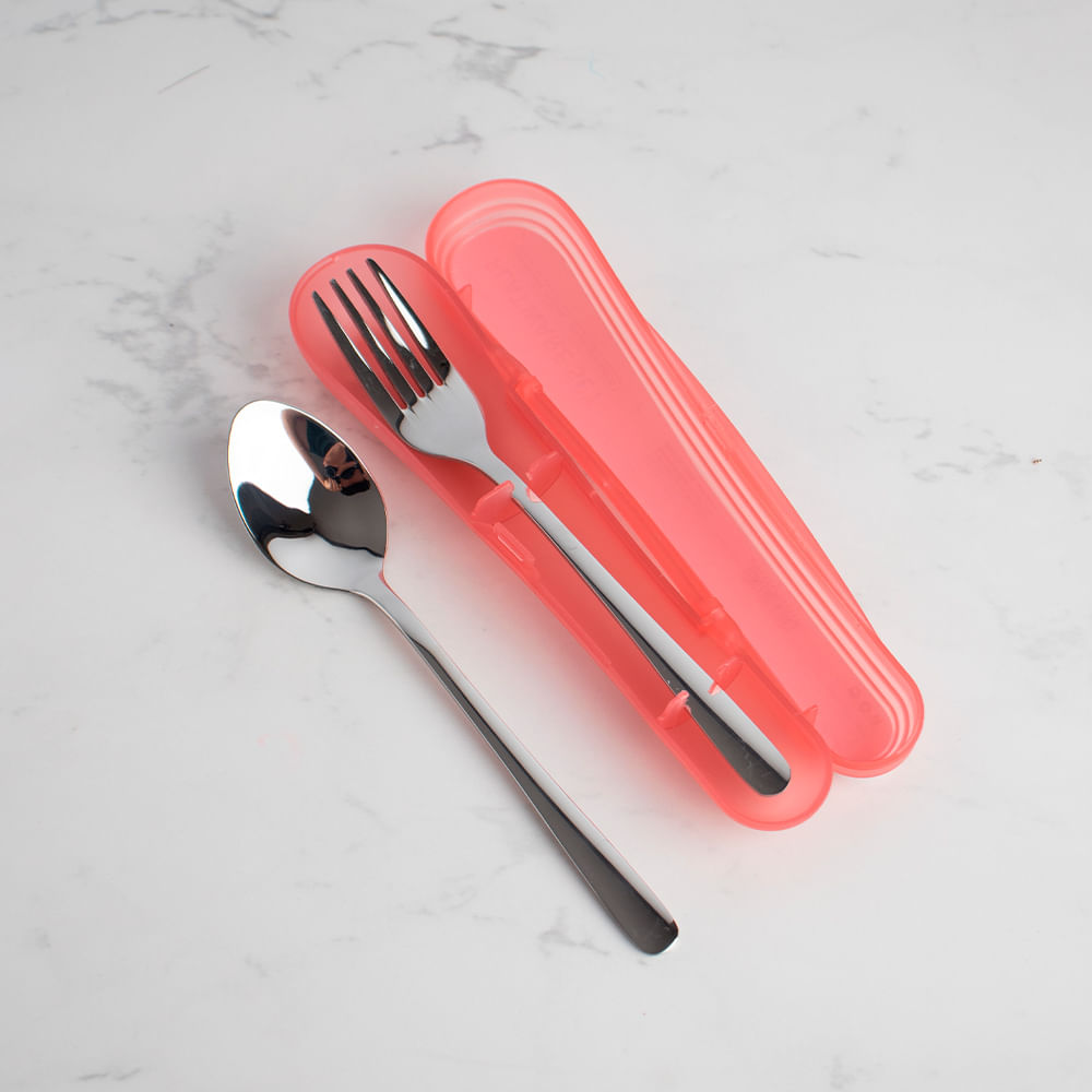 Set De Cubiertos Plastico 2 Piezas-Rosa