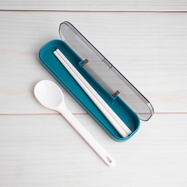 Juego De Cubiertos Portatiles Con Estuche De Almacenamiento Azul