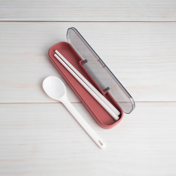 Juego De Cubiertos Portatiles Con Estuche De Almacenamiento Rosa