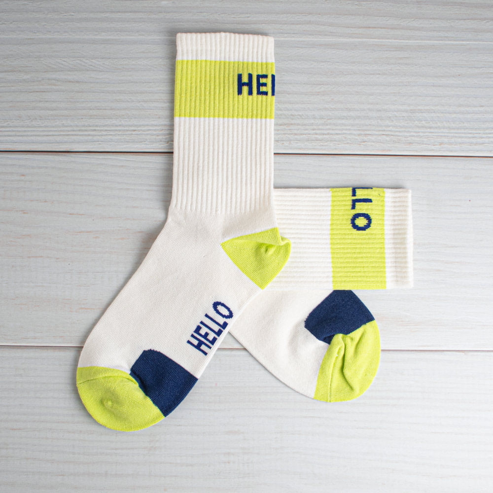 Calcetines Deportivos Unisex Mini Crew Hello Blanco