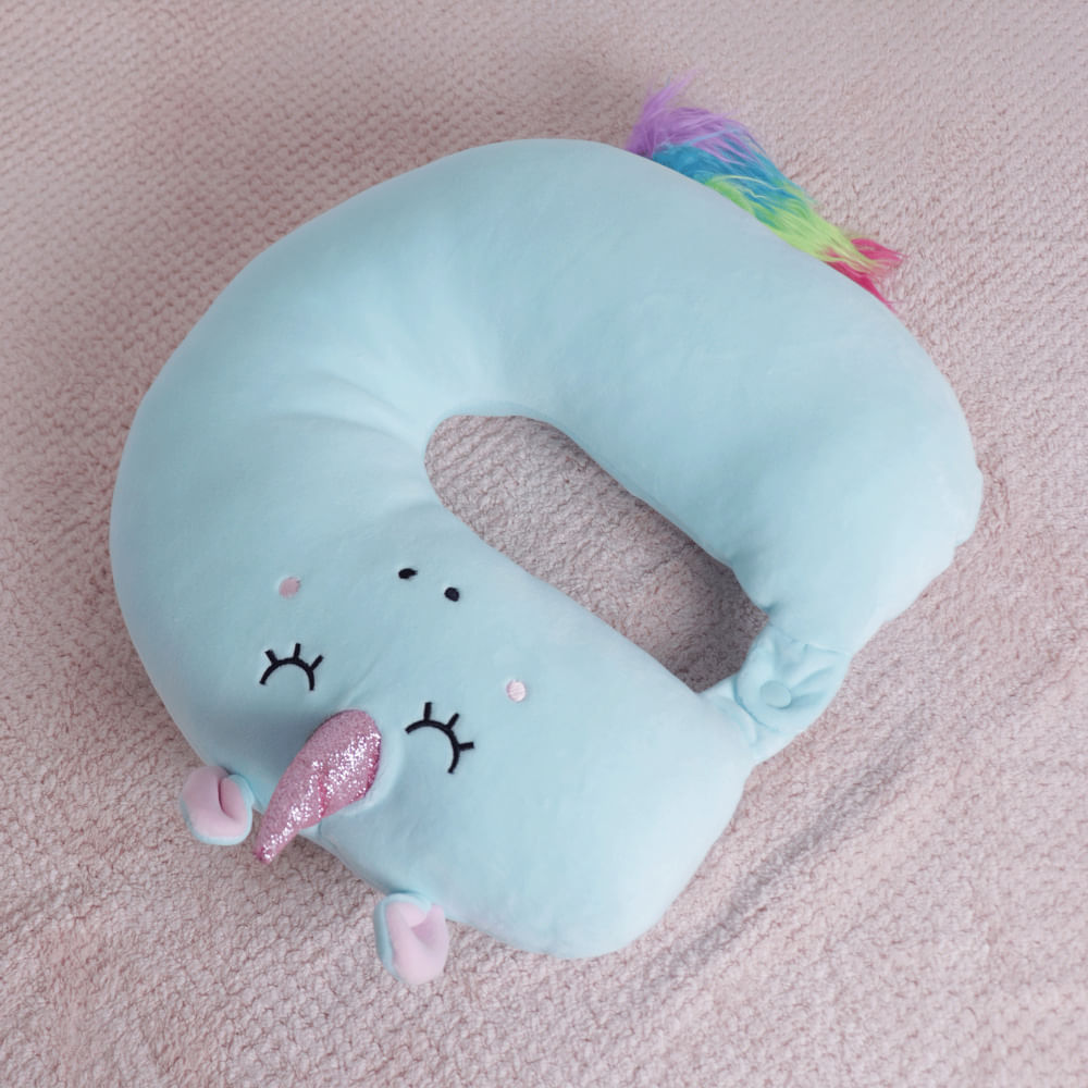Almohada De Cuello En U Unicornio Azul