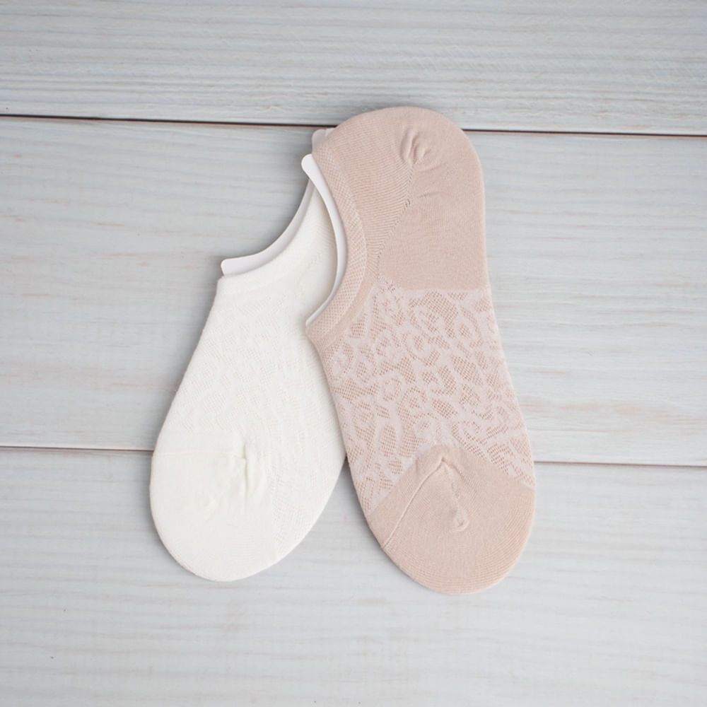 Calcetines No Show Grabados Para Mujer 2 Pares Blanco Y Cafe