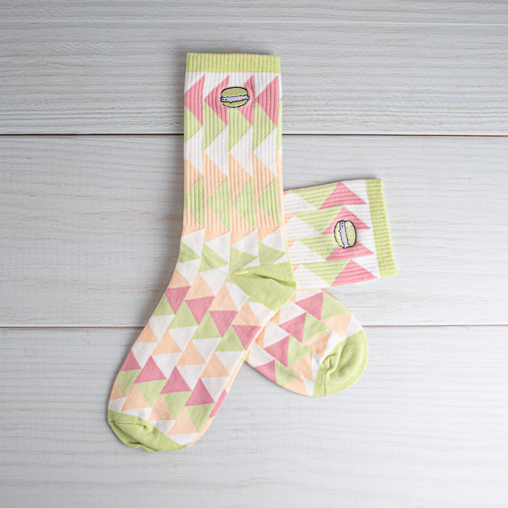 Calcetines Mini Crew Bordados Con Hamburguesas Para Mujer Rombos Bloqueo De Color