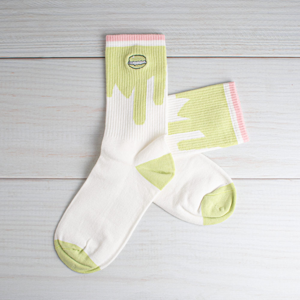 Calcetines Mini Crew Bordados Hamburguesa Mujer Blancos