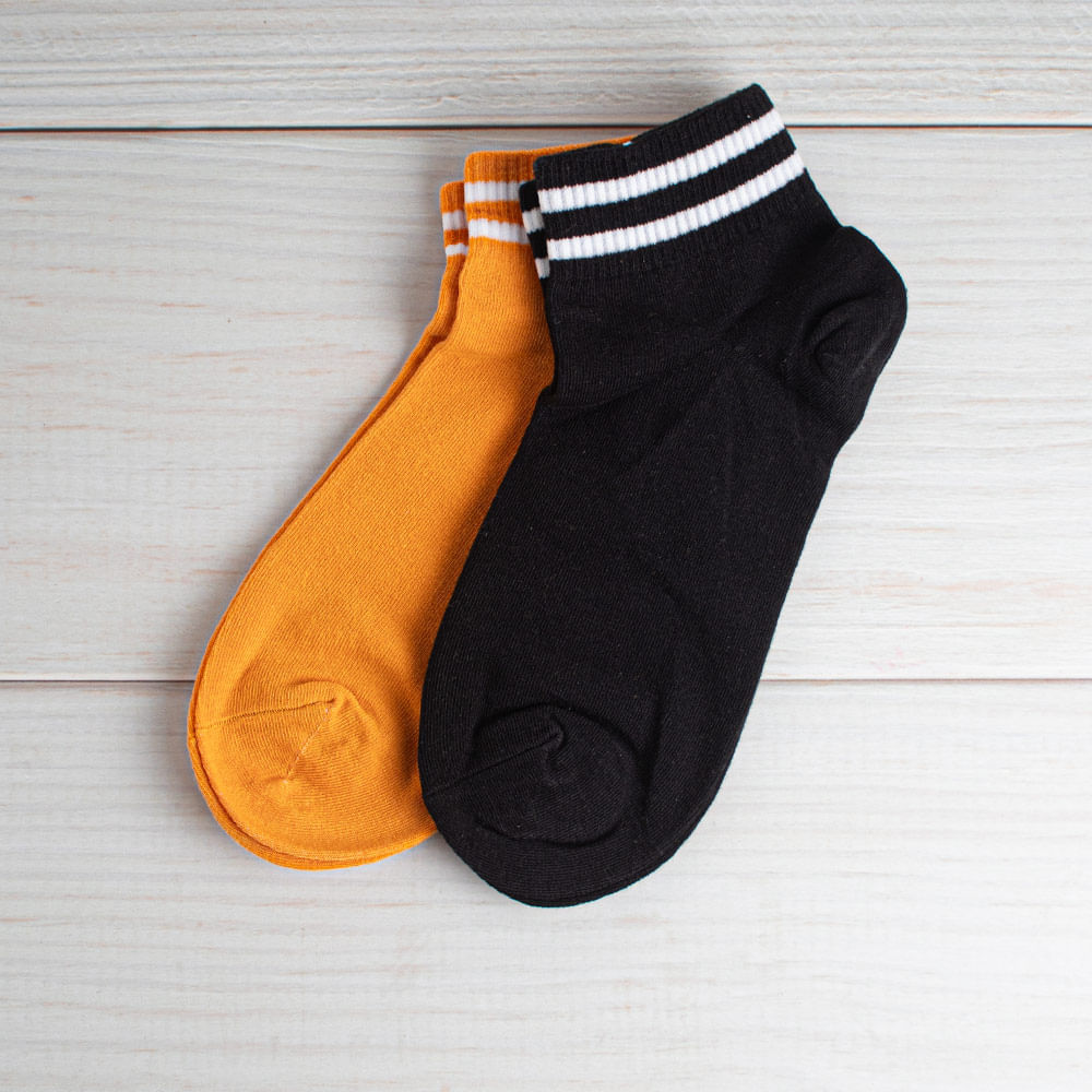 Calcetines Bajos Estilo Preppy Para Mujer 2 Pares Amarillo Y Negro