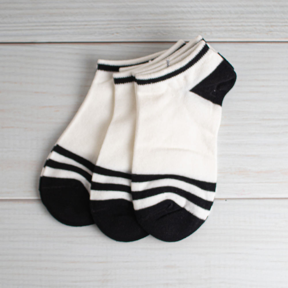 Calcetines Bajos Mujer Estilo Preppy 3 Pares Negro+Blanco