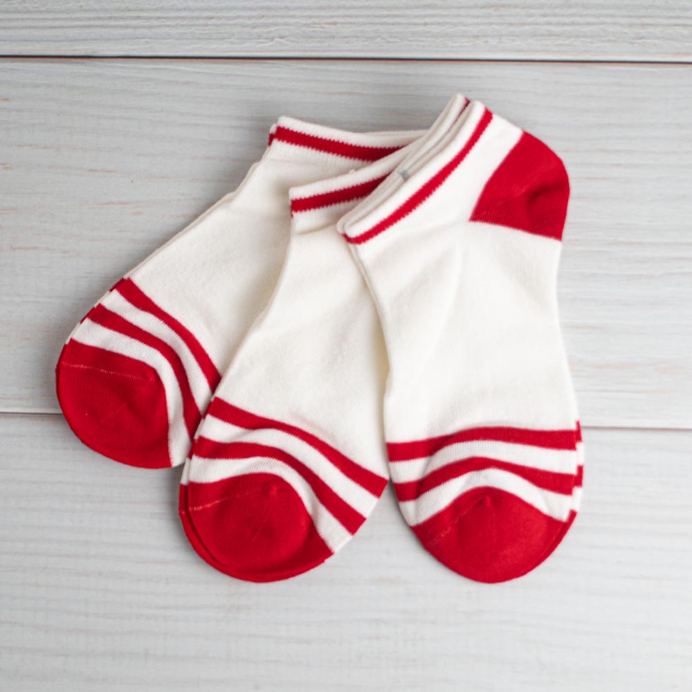 Calcetines Bajos Mujer 3 Pares Rojo+Blanco