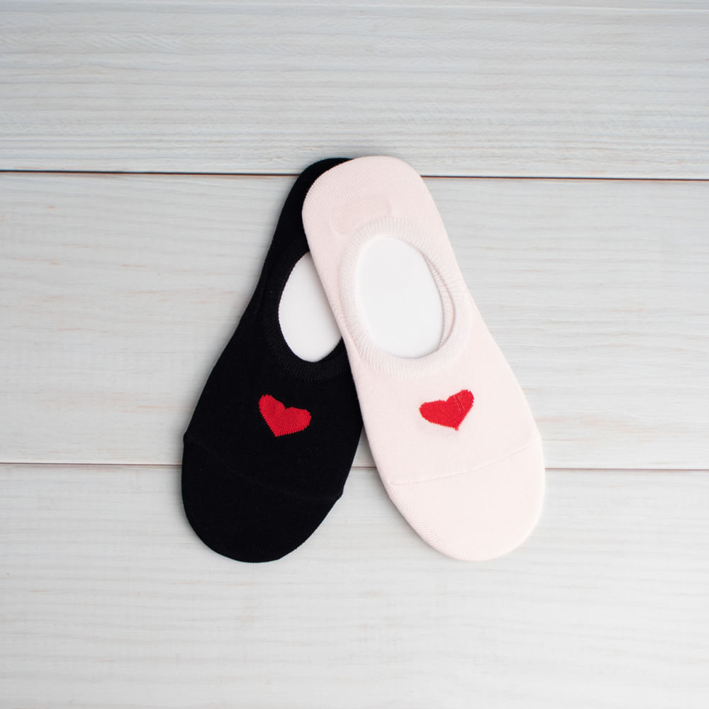 Calcetinespara Mujer Con Corazon Rojo 2 Pares Rosa Y Negro