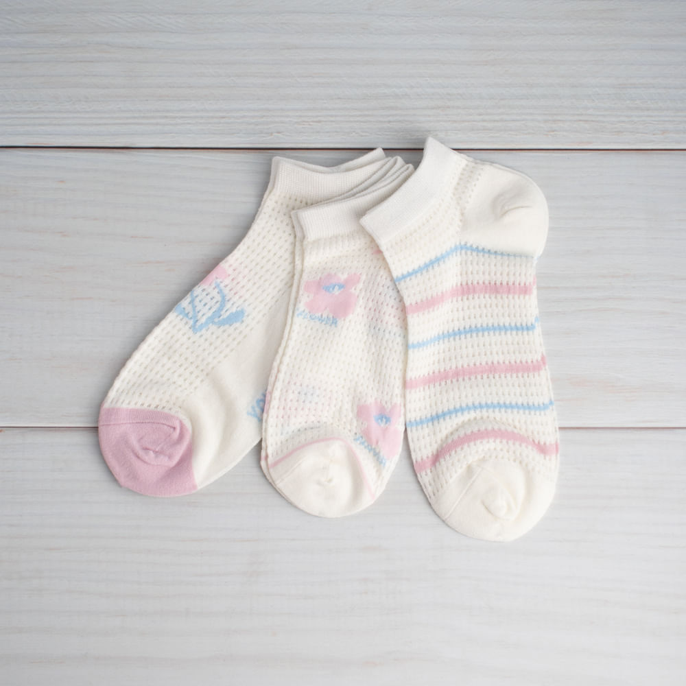 Calcetines Bajos De Malla Para Mujer Flores 3 Pares