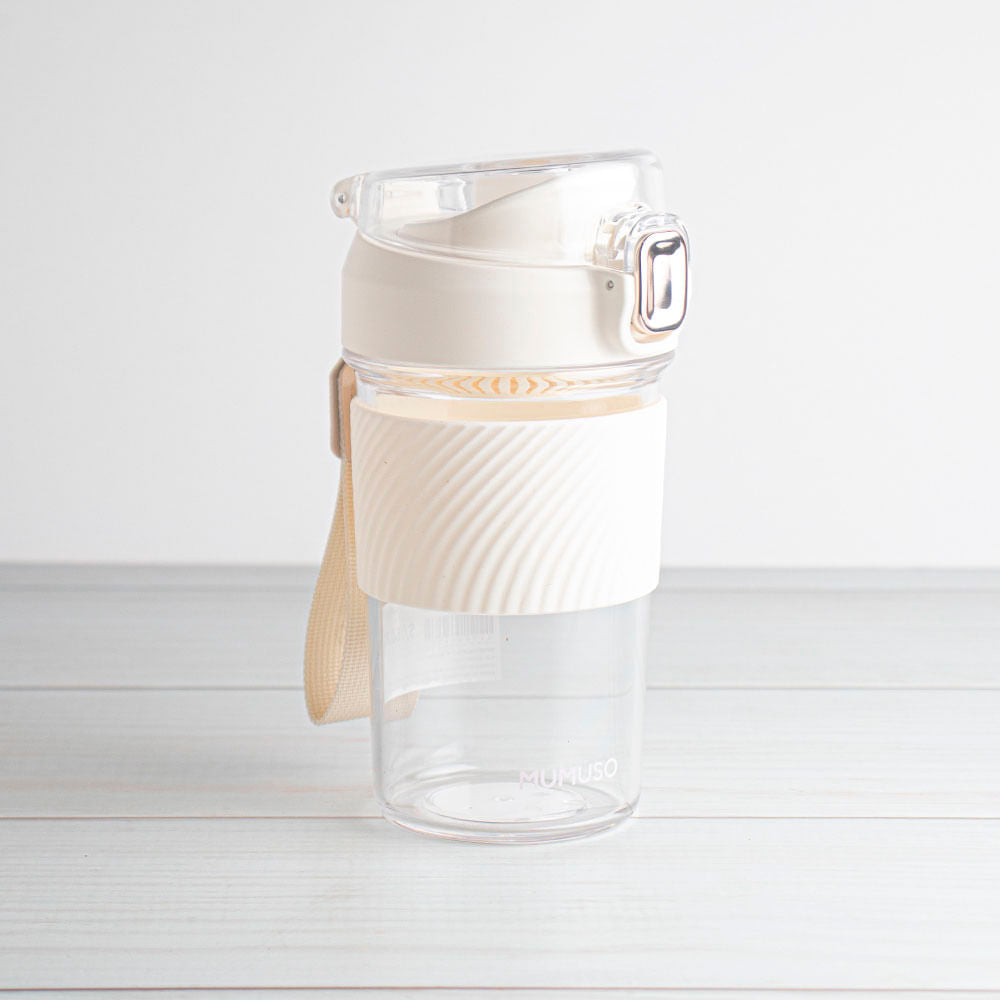 Tomatodo de Plástico Portátil con Tapa Abatible Color Blanco 500 ml