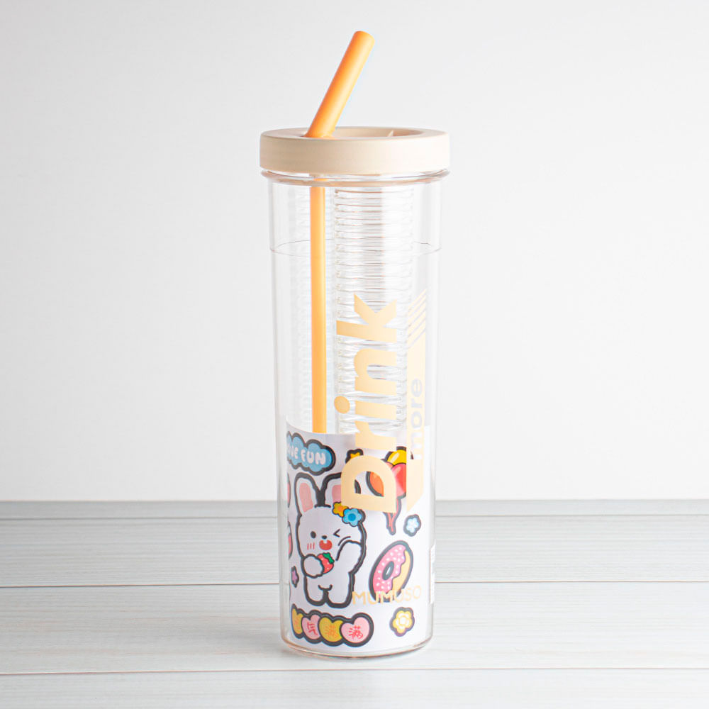 Botella De Agua De Plástico Con Sorbete Plegable E Infusor Amarilla 700 Ml