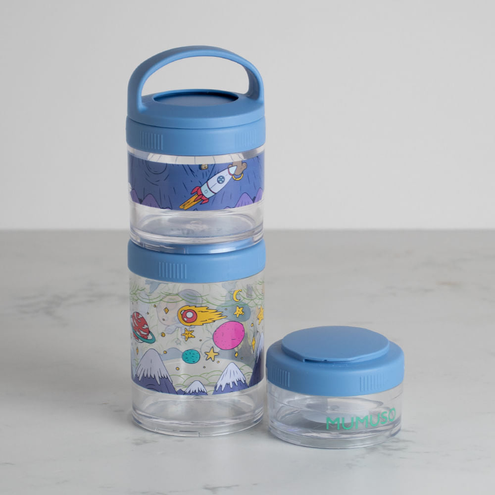 Snack Box Redondo Apilable De 3 Niveles Interestelar Viaje Azul