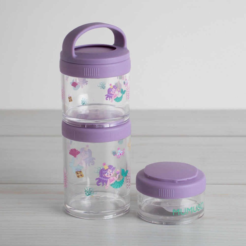 Caja De Snack Apilable Redonda De 3 Niveles Sirena Morado