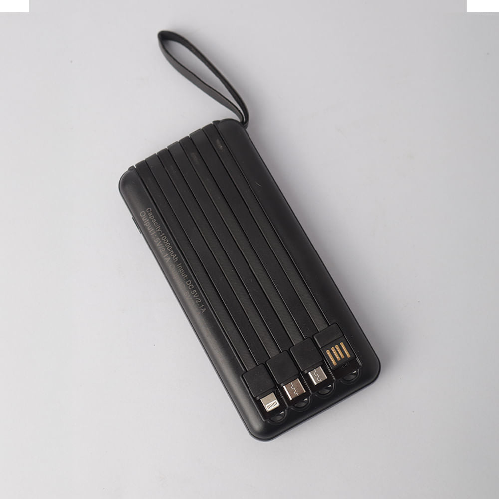 Batería Portátil con 4 cables de carga incorporados Negro
