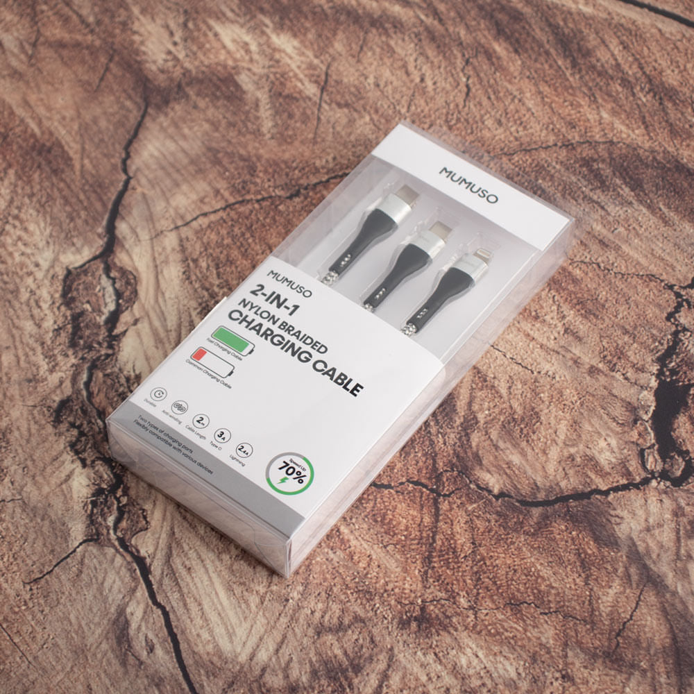Cable De Carga 2 En 1 Nylon Trenzado Tipo C A Lightning+Tipo C Blanco