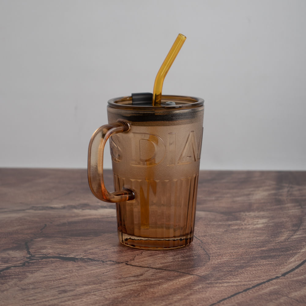 Taza Café Diamantes Con Paja Café 450 Ml