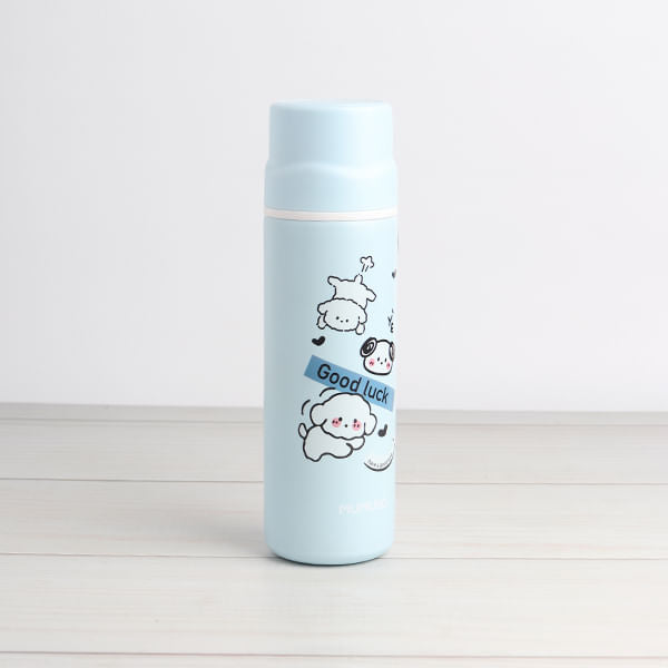 Portable Insulated Water Bottle With Small Cup Blue 450 Ml