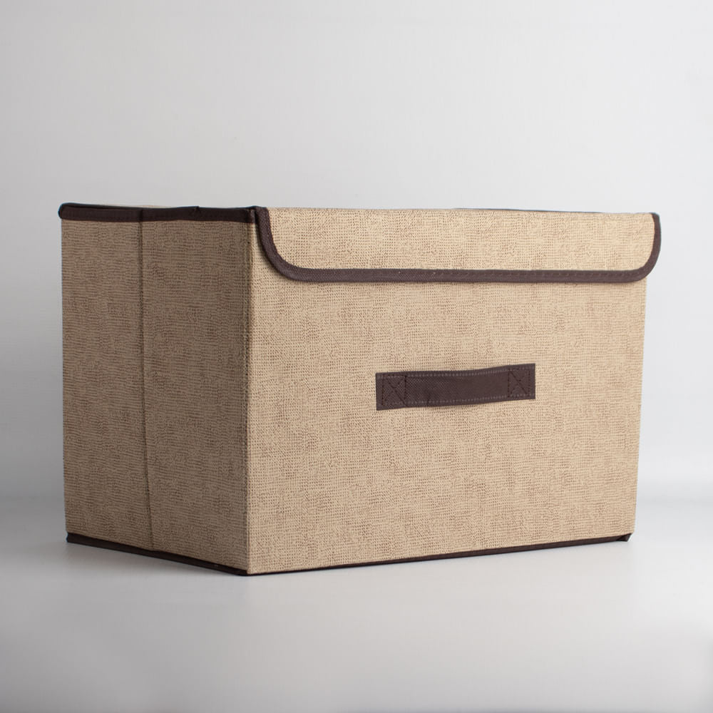 Juego De Contenedores De Almacenamiento Plegable Con Tapa Beige -L