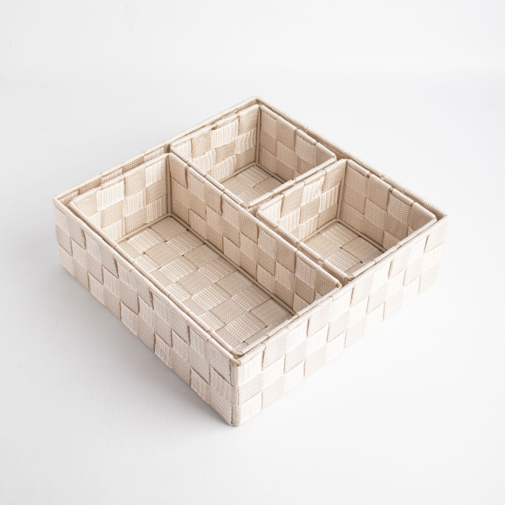 Cestas De Almacenamiento Con Correa Tejida Juego De 4 Beige
