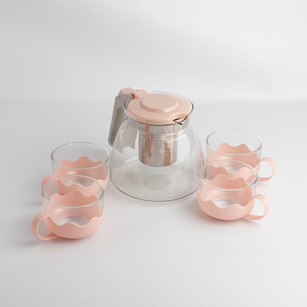 Set de Tetéra Resistente al Calor con Infusor y Tazas de Té Rosa