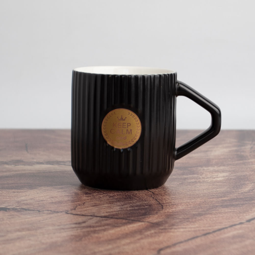 Taza Cerámica Rayas Vertical Negro 360 Ml