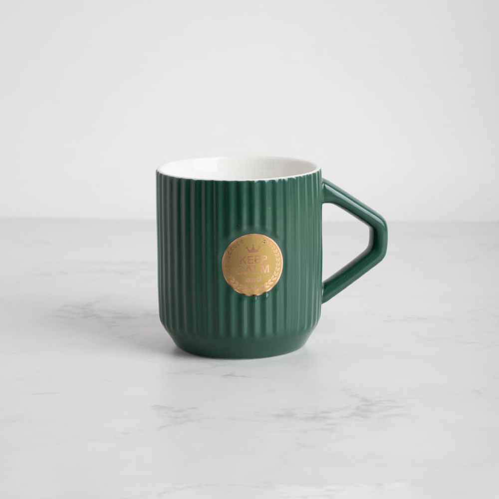 Taza Cerámica Rayas Vertical Verde 360 Ml