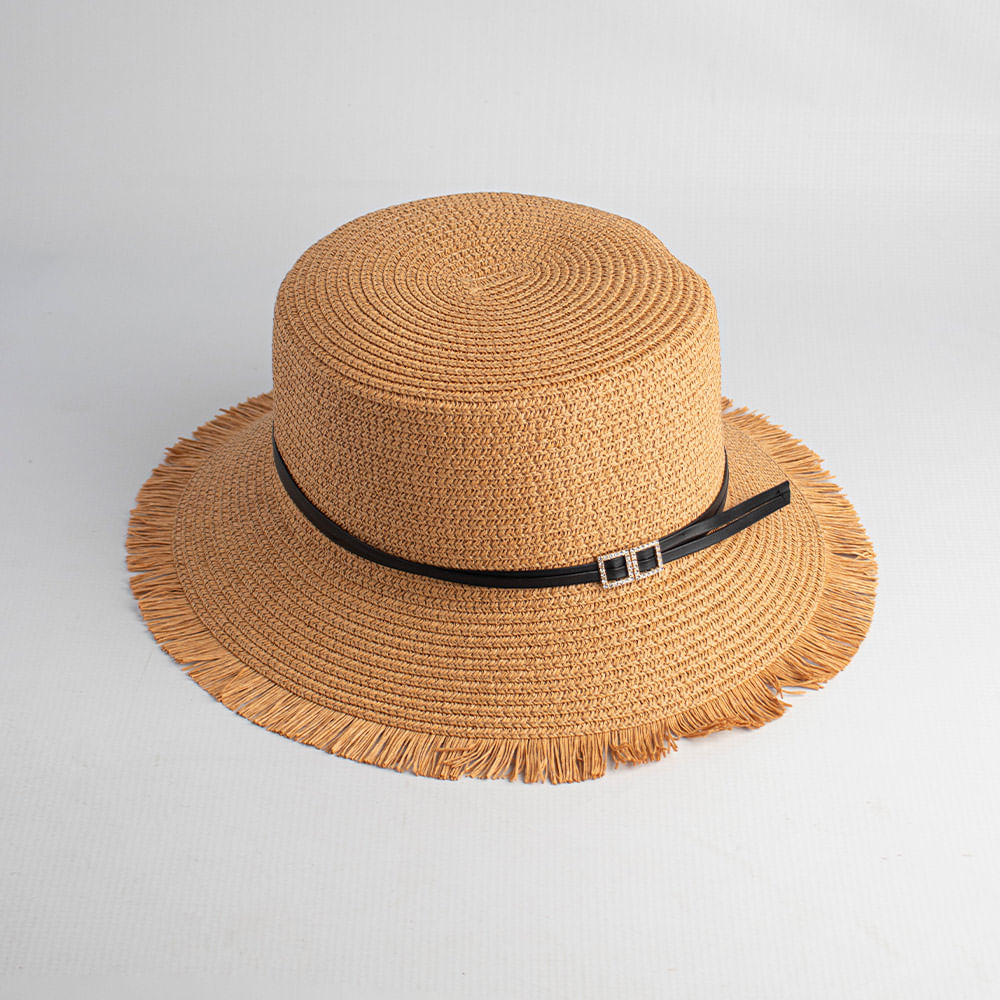 Sombrero De Paja Con Cinta De Cuero Marron
