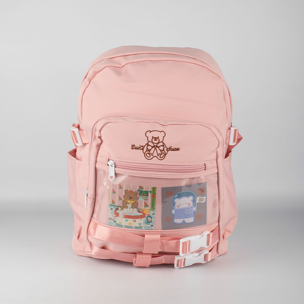 Mochila Bordada Osito Rosa