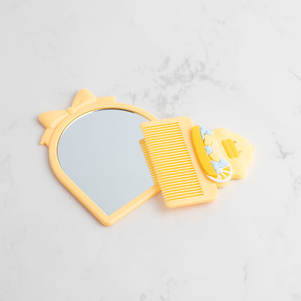Set De Peine Y Espejo Portátil De Dibujos Animados Amarillo