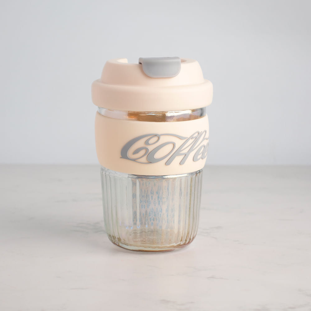 Vaso De Café De Cristal Deslumbrante Con Tapa Y Funda Beige 400Ml