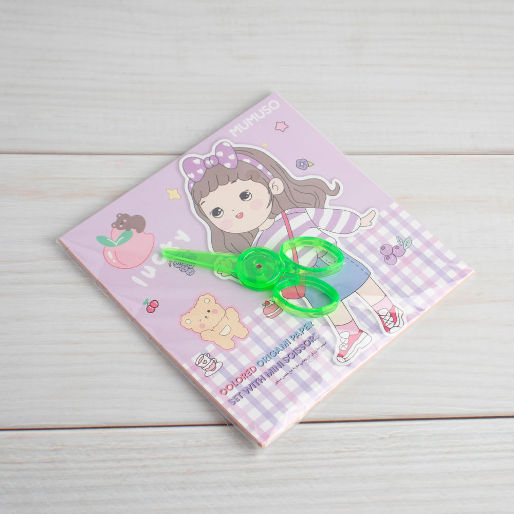 Kit De Papel Origami De Colores Con Mini Tijeras Lovely Girl