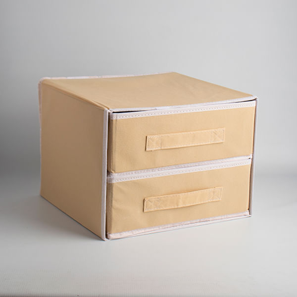 Caja De Tela No Tejida De 2 Capas Con 2 Cajones Beige