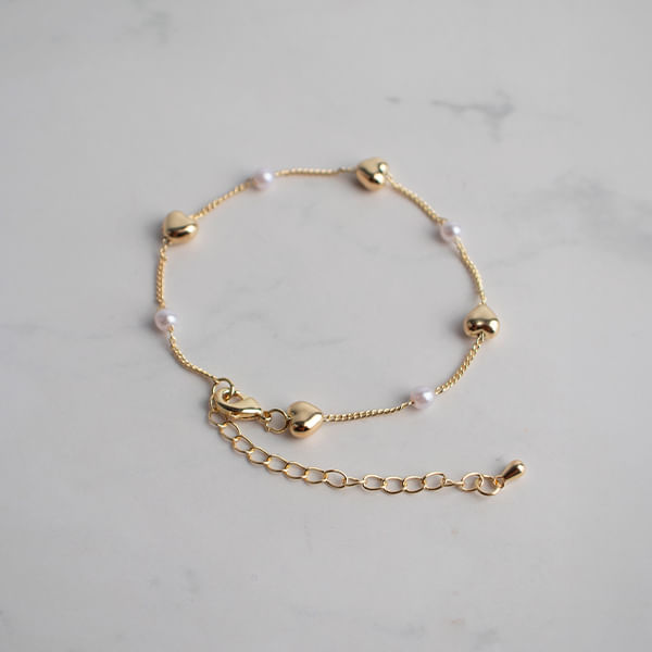 Pulsera con Corazón y Perla Dorado
