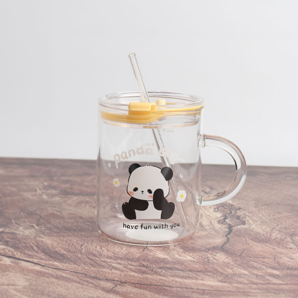 Taza De Cristal De Doble Uso Con Sorbete Tapa Amarilla 700 Ml